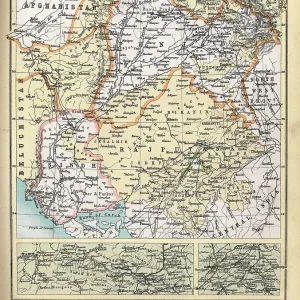 Old Antique map of Punjab, Sindh, Rajputana, Kashmir, 1890s, Victorian 19th Century