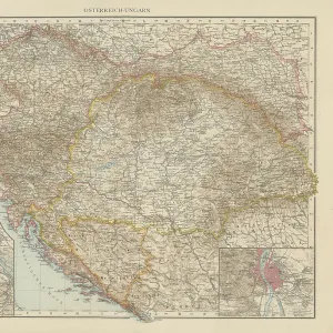 Old chromolithograph map of Austria-Hungary