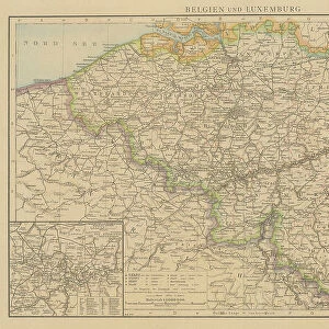 Old chromolithograph map of Belgium and Luxembourg