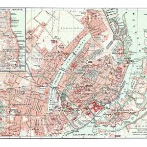 Old chromolithograph map of Copenhagen, capital and most populous city of Denmark Old chromolithograph map of Copenhagen, capital and most populous city of Denmark