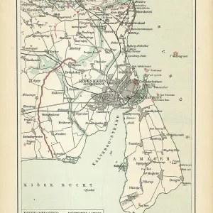 Old chromolithograph map of fortification of Copenhagen, Denmark (fortress war) Old chromolithograph map of fortification of Copenhagen, Denmark (fortress war)