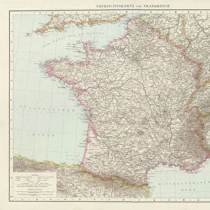 Old chromolithograph map of France