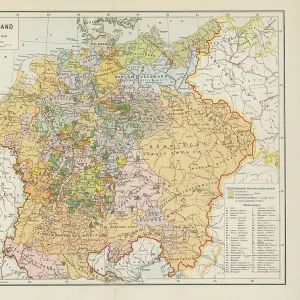 Old chromolithograph map of Germany around the 1550