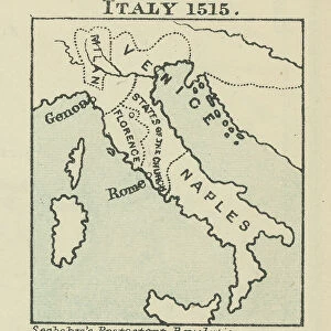Old chromolithograph map of Italy in 1515