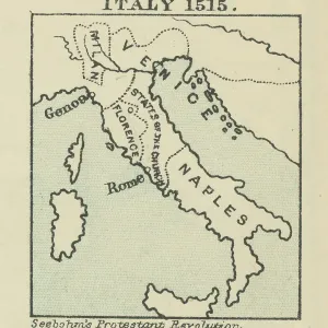 Old chromolithograph map of Italy in 1515 Old chromolithograph map of Italy in 1515