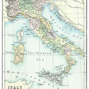 Old chromolithograph map of Italy and Islands Old chromolithograph map of Italy and Islands