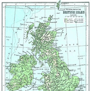Old chromolithograph map of physical map of the British Isles