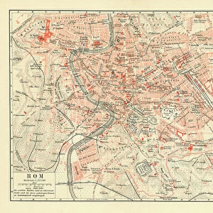 Old chromolithograph map of Rome, Italy