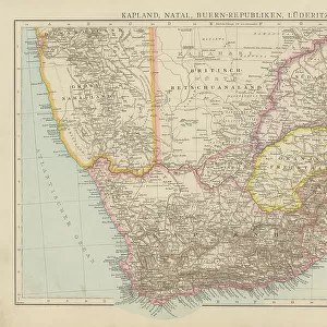 Old chromolithograph map of South Africa - Cape Colony and Natal provinces, Namibia - coast British