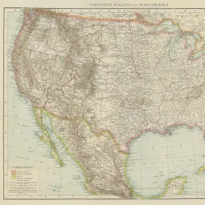 Old chromolithograph map of United States of America (USA)