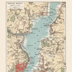 Old city map of Kiel, Schleswig-Holstein, Germany, lithograph, published 1897