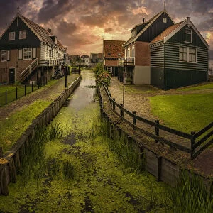 Old dutch houses and canals at Volendam, Netherlands