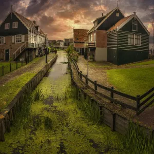 Old dutch houses and canals at Volendam, Netherlands