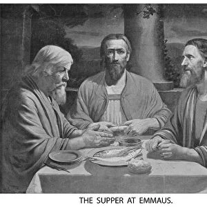 Old engraved illustration of Christ at Emmaus, the Supper at Emmaus