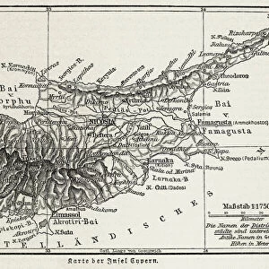 Old engraved illustration of Cyprus, island country in the eastern Mediterranean Sea south of the Anatolian Peninsula