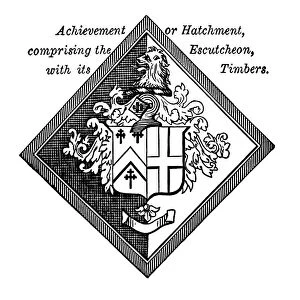 Old engraved illustration of Heraldry, Achievement or hatchment
