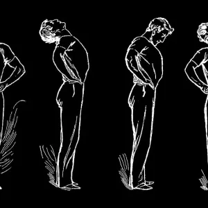Old engraved illustration of Hygienic Gymnastics, healthy lifestyle - leg, body and arm exercises