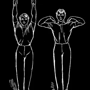Old engraved illustration of Hygienic Gymnastics, healthy lifestyle - leg, body and arm exercises