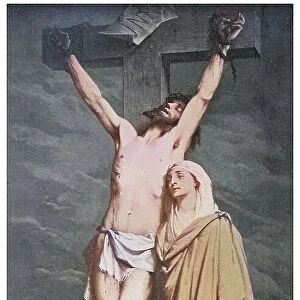 Old engraved illustration of the Lord Jesus Christ on the Cross, The crucified Jesus