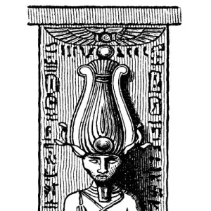 Old engraved illustration of Pillar with carving of Osiris at Medinet Habu