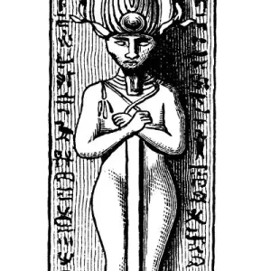 Old engraved illustration of Pillar with carving of Osiris at Medinet Habu Old engraved illustration of Pillar with carving of Osiris at Medinet Habu