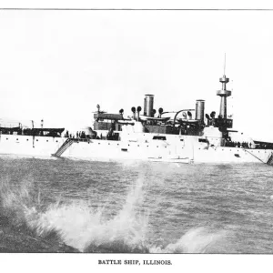 Old engraved illustration of USS Illinois, the lead ship (battleship) of the class Old engraved illustration of USS Illinois, the lead ship (battleship) of the class