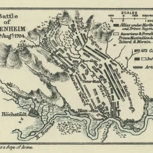 Old Engraved Map Print of Battle of Blenheim Old Engraved Map Print of Battle of Blenheim