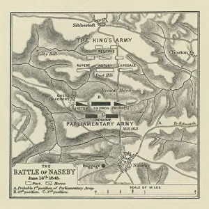 Old engraved map of Battle of Naseby (14. 06. 1645)