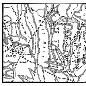 Old engraved map of Battle of Naseby (14. 06. 1645) - part of First English Civil War