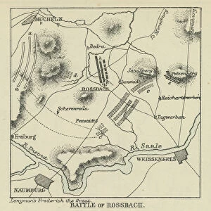Old engraved map of Battle of Rossbach (5 November 1757 )during the Third Silesian War