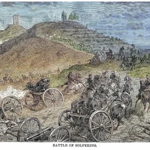 Old engraving illustration of Napoleon III at the Battle of Solferino (24 June 1859) victory of French emperor Napoleon III against Austrians Old engraving illustration of Napoleon III at the Battle of Solferino (24 June 1859) victory of French emperor Napoleon III against Austrians