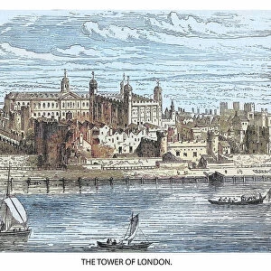 Old engraving illustration of Tower of London in London, England