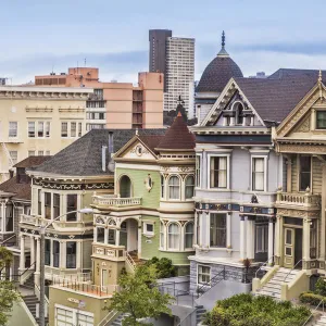 Old houses in Alamo Square, known as the Painted Ladies, San Francisco, California, United States