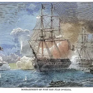 Old illustration of bombardment of Fort San Juan D'ulloa - the Battle of Veracruz or Battle of San Juan de Ulua Old illustration of bombardment of Fort San Juan D'ulloa - the Battle of Veracruz or Battle of San Juan de Ulua