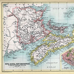 Old Map of Nova Scotia and New Brunswick, Prince Edward Island, detail of Halifax, 1890s, 19th Century