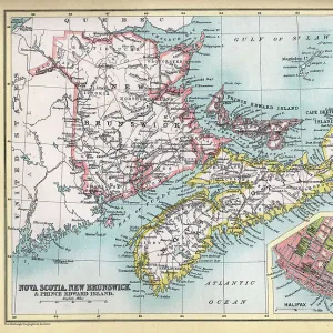 Old Map of Nova Scotia and New Brunswick, Prince Edward Island, detail of Halifax, 1890s, 19th Century