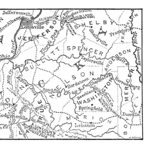 Old map of the Ohio River between Indiana and Kentucky