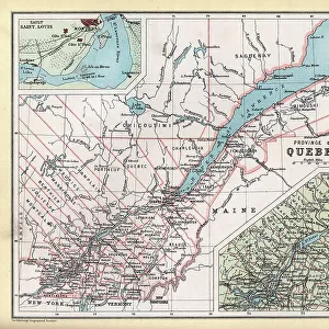 Old Map of Province of Quebec, Canada, details of Montreal area and St Lawrence river, 1890s, 19th Century