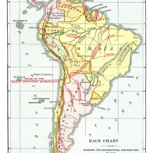 Old map of Race Chart showing the geographical distribution of the South American Old map of Race Chart showing the geographical distribution of the South American