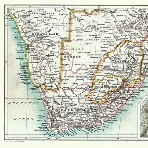 Old Map of South Africa, detail of Cape Town, Transvaal, Cape Colony, Orange Free State, 1890s, 19th Century