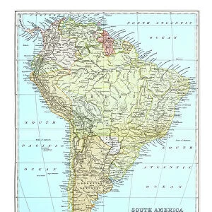 Old map of South America continent, Published 1894