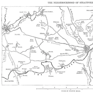 Old Map of the Stratford-on-Avon District of England circa 16th Century