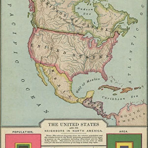 Old map of United States and its neighbors in North America