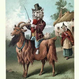 Old Mother Hubbard, nursery rhyme, Dog was riding a goat Old Mother Hubbard, nursery rhyme, Dog was riding a goat