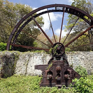 Old sugar cane mill, mill wheel, rusted, Trinidad and Tobago