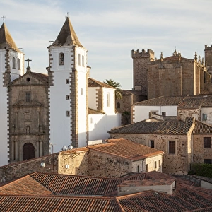Old town of Caceres with the San Francisco Javier church on the background