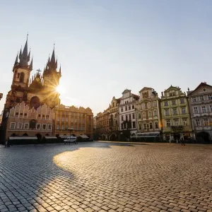 Old Town Square and Tyn Church at sunrise, Prague, Czech Republic Old Town Square and Tyn Church at sunrise, Prague, Czech Republic
