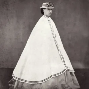 1865 Outdoor Clothing Print: Woman in Long Cloak 1865 Outdoor Clothing Print: Woman in Long Cloak
