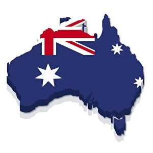 Outline and flag of Australia, 3D