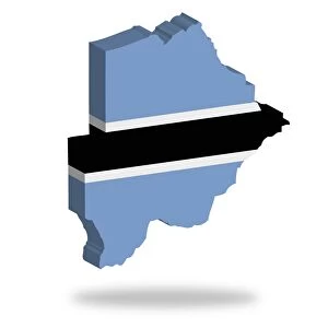 Outline and flag of Botswana, 3D, hovering